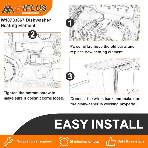 W10703867 Dishwasher Heating Element Kit Whirlpool KitchenAid Kenmore Jenn-Air - Picture 4 of 7